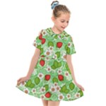 Strawberries Pattern Seamless Kids  Short Sleeve Shirt Dress