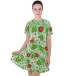 Strawberries Pattern Seamless Short Sleeve Shoulder Cut Out Dress 