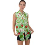 Strawberries Pattern Seamless Sleeveless Chiffon Button Shirt