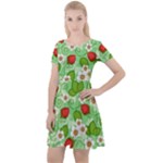 Strawberries Pattern Seamless Cap Sleeve Velour Dress 