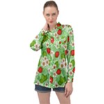 Strawberries Pattern Seamless Long Sleeve Satin Shirt