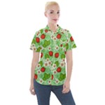 Strawberries Pattern Seamless Women s Short Sleeve Pocket Shirt