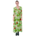 Strawberries Pattern Seamless Button Up Maxi Dress