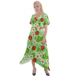 Strawberries Pattern Seamless Cross Front Sharkbite Hem Maxi Dress