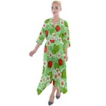 Strawberries Pattern Seamless Quarter Sleeve Wrap Front Maxi Dress