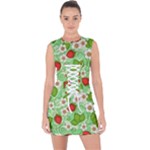 Strawberries Pattern Seamless Lace Up Front Bodycon Dress