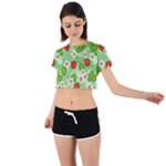 Strawberries Pattern Seamless Tie Back Short Sleeve Crop T-Shirt