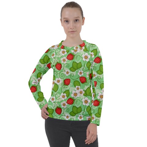 Strawberries Pattern Seamless Women s Long Sleeve Raglan T