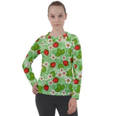 Strawberries Pattern Seamless Women s Long Sleeve Raglan T