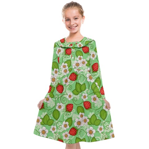 Strawberries Pattern Seamless Kids  Midi Sailor Dress from ArtsNow.com