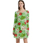 Strawberries Pattern Seamless Long Sleeve Velour Skater Dress