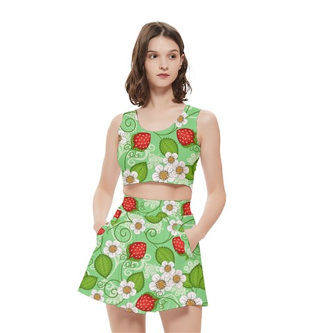 Strawberries Pattern Seamless Women s Crop Top Pleated Skater Rave Skirt from ArtsNow.com