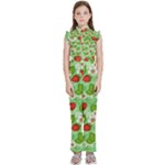 Strawberries Pattern Seamless Kids  Sleeveless Ruffle Edge Band Collar Chiffon One Piece