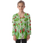 Strawberries Pattern Seamless Kids  V Neck Casual Top