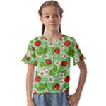 Strawberries Pattern Seamless Kids  Cuff Sleeve Scrunch Bottom T-Shirt