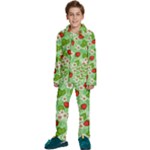 Strawberries Pattern Seamless Kids  Long Sleeve Velvet Pajamas Set