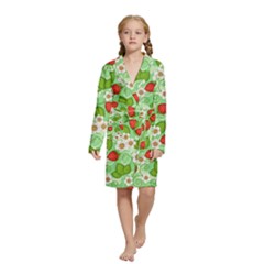 Strawberries Pattern Seamless Kids  Long Sleeve Velvet Lounge Robe from ArtsNow.com