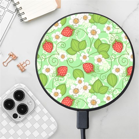 Strawberries Pattern Seamless Wireless Fast Charger(Black) from ArtsNow.com