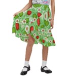 Strawberries Pattern Seamless Kids  Ruffle Flared Wrap Midi Skirt