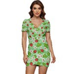 Strawberries Pattern Seamless Low Cut Cap Sleeve Mini Dress