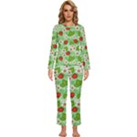 Strawberries Pattern Seamless Womens  Long Sleeve Lightweight Pajamas Set