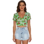 Strawberries Pattern Seamless V-Neck Crop Top