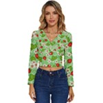 Strawberries Pattern Seamless Long Sleeve V-Neck Top