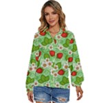 Strawberries Pattern Seamless Women s Long Sleeve Button Up Shirt