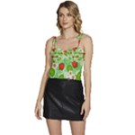 Strawberries Pattern Seamless Flowy Camisole Tie Up Top