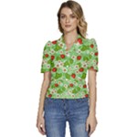 Strawberries Pattern Seamless Puffed Short Sleeve Button Up Jacket