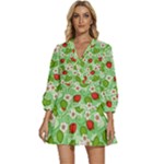 Strawberries Pattern Seamless V-Neck Placket Mini Dress