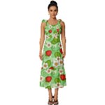 Strawberries Pattern Seamless Tie-Strap Tiered Midi Chiffon Dress