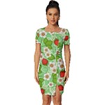 Strawberries Pattern Seamless Fitted Knot Split End Bodycon Dress