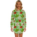 Strawberries Pattern Seamless Womens Long Sleeve Shirt Dress