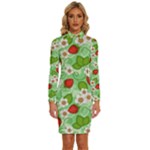 Strawberries Pattern Seamless Long Sleeve Shirt Collar Bodycon Dress