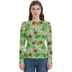 Strawberries Pattern Seamless Women s Cut Out Long Sleeve T