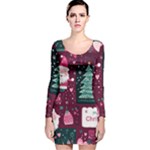 Christmas Santa Claus Long Sleeve Velvet Bodycon Dress