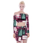 Christmas Santa Claus Off Shoulder Top with Mini Skirt Set