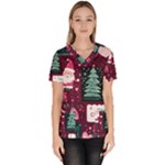 Christmas Santa Claus Women s V-Neck Scrub Top