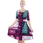 Christmas Santa Claus Quarter Sleeve A-Line Dress With Pockets