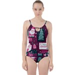 Christmas Santa Claus Cut Out Top Tankini Set