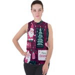 Christmas Santa Claus Mock Neck Chiffon Sleeveless Top