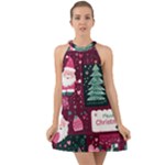 Christmas Santa Claus Halter Tie Back Chiffon Dress