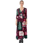 Christmas Santa Claus Button Up Boho Maxi Dress