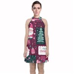 Christmas Santa Claus Velvet Halter Neckline Dress 