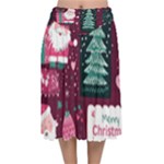 Christmas Santa Claus Velvet Flared Midi Skirt