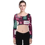 Christmas Santa Claus Velvet Long Sleeve Crop Top