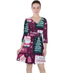 Christmas Santa Claus Quarter Sleeve Ruffle Waist Dress