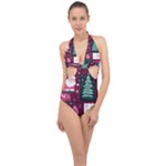 Christmas Santa Claus Halter Front Plunge Swimsuit