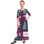 Christmas Santa Claus Kids  Quarter Sleeve Maxi Dress